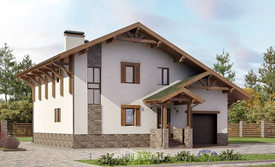 190-007-П Проект двухэтажного дома с мансардным этажом, гараж, простой загородный дом из кирпича Новомосковск | Проекты домов от House Expert