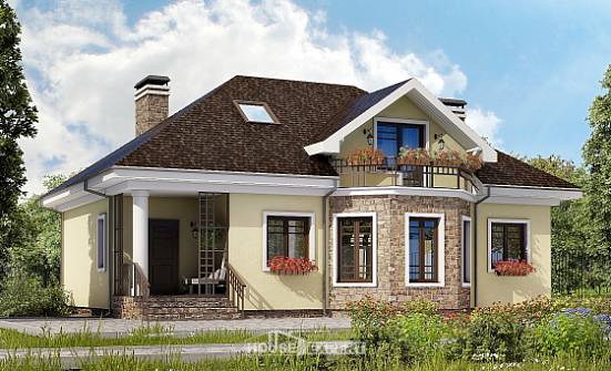 150-008-Л Проект двухэтажного дома с мансардным этажом, доступный дом из пеноблока Ясногорск | Проекты домов от House Expert