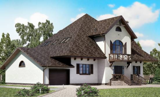 350-001-Л Проект двухэтажного дома с мансардой и гаражом, большой коттедж из газобетона Кимовск | Проекты домов от House Expert
