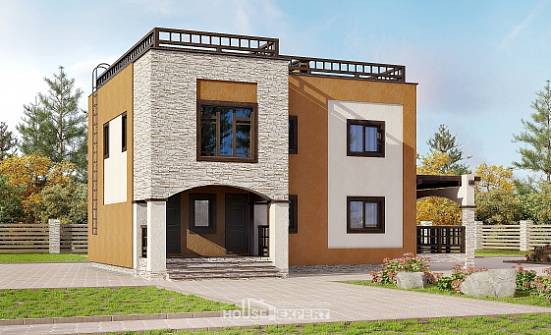 150-010-Л Проект двухэтажного дома, компактный коттедж из кирпича Богородицк | Проекты домов от House Expert