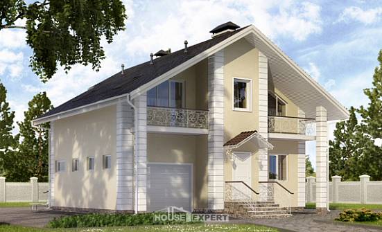 150-002-Л Проект двухэтажного дома с мансардным этажом и гаражом, бюджетный домик из теплоблока Кимовск | Проекты домов от House Expert