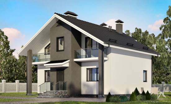 150-005-Л Проект двухэтажного дома мансардный этаж, уютный загородный дом из блока Венёв | Проекты домов от House Expert