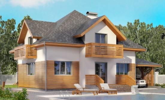 155-004-П Проект двухэтажного дома с мансардой, гараж, уютный домик из блока Ефремов | Проекты домов от House Expert