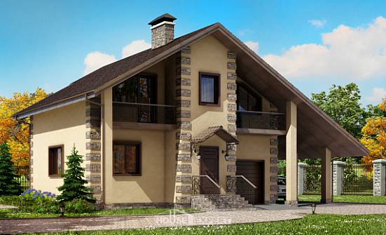 150-003-П Проект двухэтажного дома мансардный этаж, гараж, бюджетный загородный дом из блока Венёв | Проекты домов от House Expert