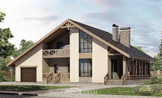 265-001-Л Проект двухэтажного дома с мансардным этажом и гаражом, большой дом из пеноблока Венёв | Проекты домов от House Expert