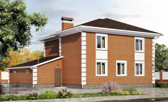220-004-Л Проект двухэтажного дома и гаражом, просторный коттедж из кирпича Новомосковск | Проекты домов от House Expert