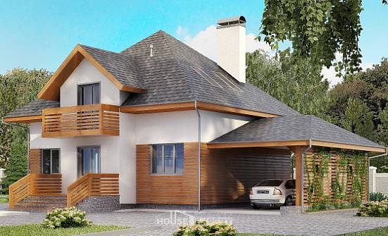 155-004-П Проект двухэтажного дома с мансардой, гараж, уютный домик из блока Ефремов | Проекты домов от House Expert