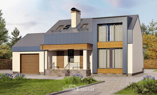 150-015-П Проект двухэтажного дома мансардный этаж, гараж, небольшой коттедж из бризолита Венёв | Проекты домов от House Expert