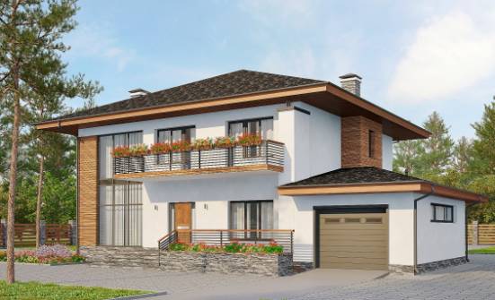 305-001-П Проект двухэтажного дома и гаражом, красивый загородный дом из арболита Ефремов | Проекты домов от House Expert