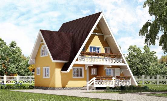 155-008-П Проект двухэтажного дома с мансардным этажом, бюджетный дом из бревен Ефремов | Проекты домов от House Expert