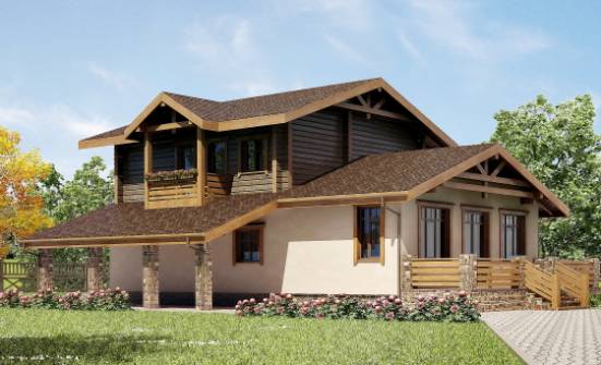 170-004-П Проект двухэтажного дома с мансардным этажом, гараж, простой домик из блока из бревен Ясногорск | Проекты домов от House Expert