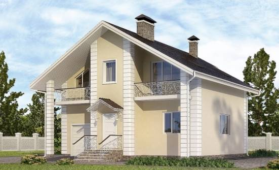150-002-Л Проект двухэтажного дома с мансардным этажом и гаражом, бюджетный домик из теплоблока Кимовск | Проекты домов от House Expert