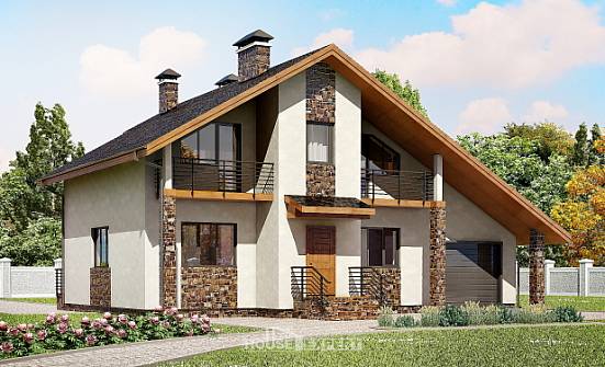 180-008-П Проект двухэтажного дома с мансардой и гаражом, красивый домик из теплоблока Узловая | Проекты домов от House Expert