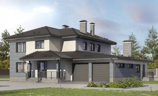 340-005-П Проект двухэтажного дома и гаражом, большой коттедж из газосиликатных блоков Алексин | Проекты домов от House Expert