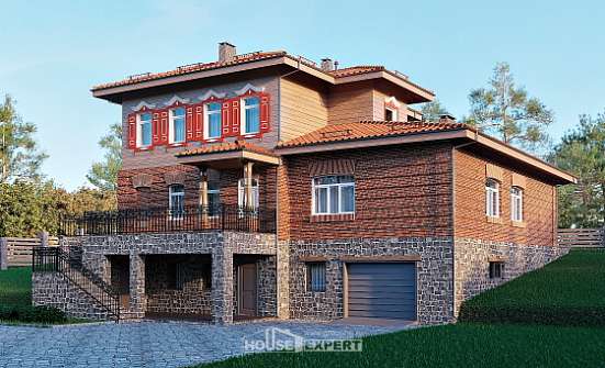 380-002-Л Проект трехэтажного дома и гаражом, классический дом из кирпича Узловая | Проекты домов от House Expert