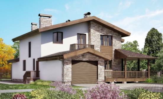 220-001-П Проект двухэтажного дома с мансардой, гараж, простой коттедж из поризованных блоков Ясногорск | Проекты домов от House Expert