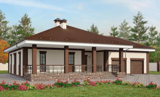 160-015-П Проект одноэтажного дома и гаражом, простой коттедж из бризолита Кимовск | Проекты домов от House Expert