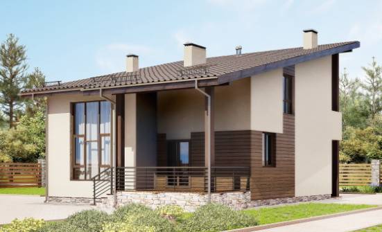 140-005-Л Проект двухэтажного дома с мансардой, бюджетный коттедж из бризолита Ясногорск | Проекты домов от House Expert