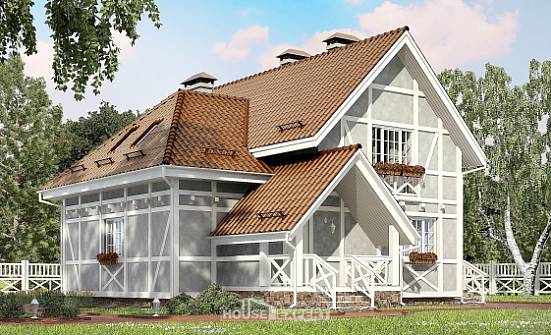 160-003-Л Проект двухэтажного дома мансардой, уютный домик из твинблока Тула | Проекты домов от House Expert