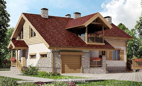 165-002-П Проект двухэтажного дома мансардный этаж и гаражом, простой загородный дом из арболита Кимовск | Проекты домов от House Expert