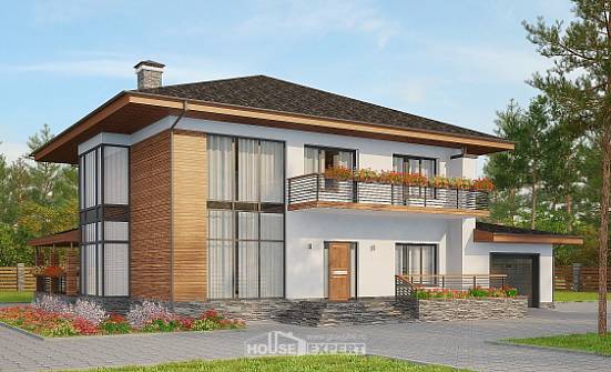 305-001-П Проект двухэтажного дома и гаражом, красивый загородный дом из арболита Ефремов | Проекты домов от House Expert