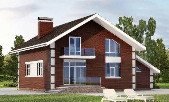 180-001-Л Проект двухэтажного дома с мансардным этажом и гаражом, небольшой загородный дом из блока Алексин | Проекты домов от House Expert