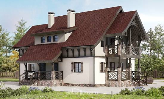 180-014-П Проект двухэтажного дома с мансардным этажом, классический коттедж из блока Венёв | Проекты домов от House Expert