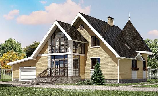 250-001-Л Проект двухэтажного дома с мансардным этажом и гаражом, средний дом из пеноблока Богородицк | Проекты домов от House Expert