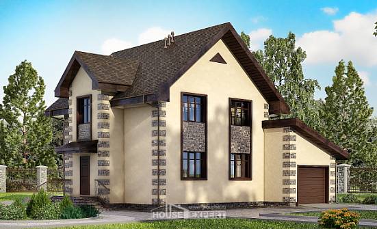 160-004-П Проект двухэтажного дома и гаражом, компактный дом из твинблока Ясногорск | Проекты домов от House Expert