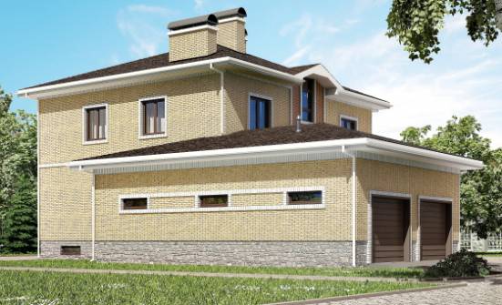 350-002-Л Проект трехэтажного дома и гаражом, большой загородный дом из кирпича Тула | Проекты домов от House Expert