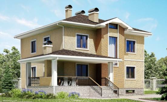 350-002-Л Проект трехэтажного дома и гаражом, большой загородный дом из кирпича Тула | Проекты домов от House Expert