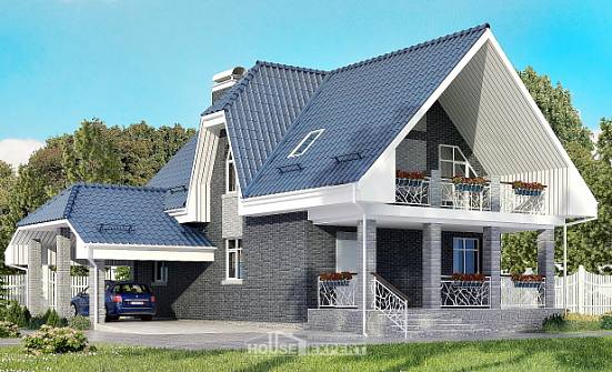 125-002-Л Проект двухэтажного дома мансардный этаж и гаражом, классический загородный дом из бризолита Тула | Проекты домов от House Expert