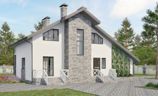 180-017-Л Проект двухэтажного дома с мансардой и гаражом, уютный коттедж из газобетона, House Expert