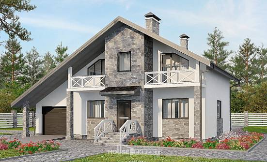 180-017-Л Проект двухэтажного дома с мансардой и гаражом, уютный коттедж из газобетона, House Expert