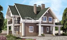 140-003-П Проект двухэтажного дома с мансардным этажом и гаражом, бюджетный загородный дом из газобетона, House Expert